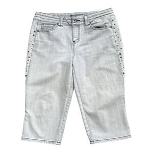 BACCINI Womens Size 12 Gray Embellished Studded Cropped Capri Jeans 18" Inseam